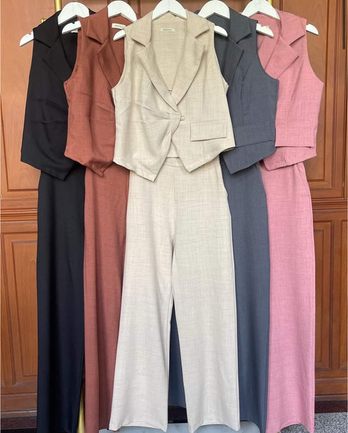 Women Casual V-Neck Vest With Trousers Sets